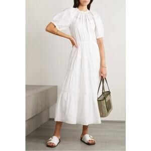 THE GREAT. White Prairie Bird Maxi Tiered Dress Eyelet Womens Size 2 / US M